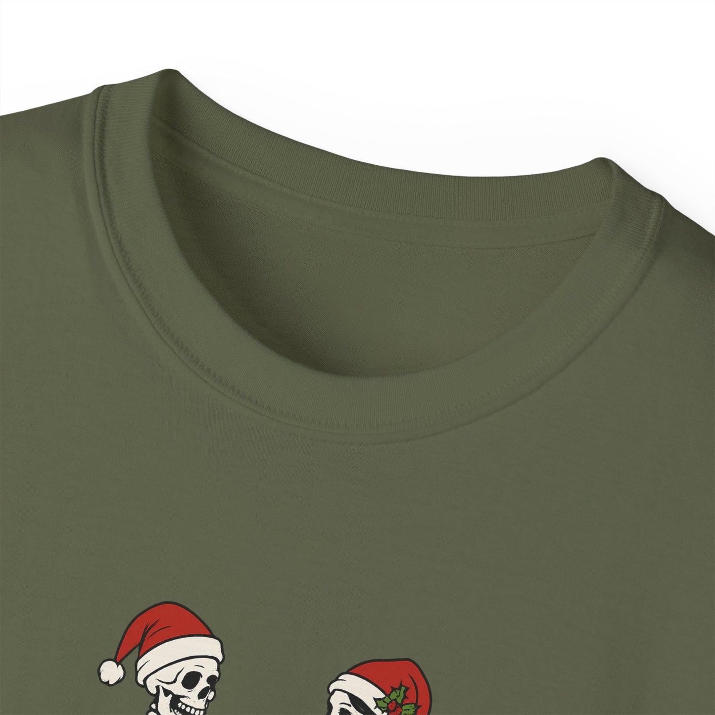 Humorous Skeleton Christmas Tee, Fun Holiday Shirt, Unisex Graphic T-Shirt, Gift for Halloween Lovers, Quirky Party Wear