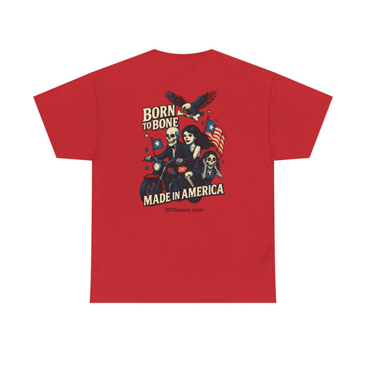 Patriotic Graphic Tee - Born to Bone, Unisex Heavy Cotton T-Shirt, Perfect for BBQs, Independence Day, and Casual Outings