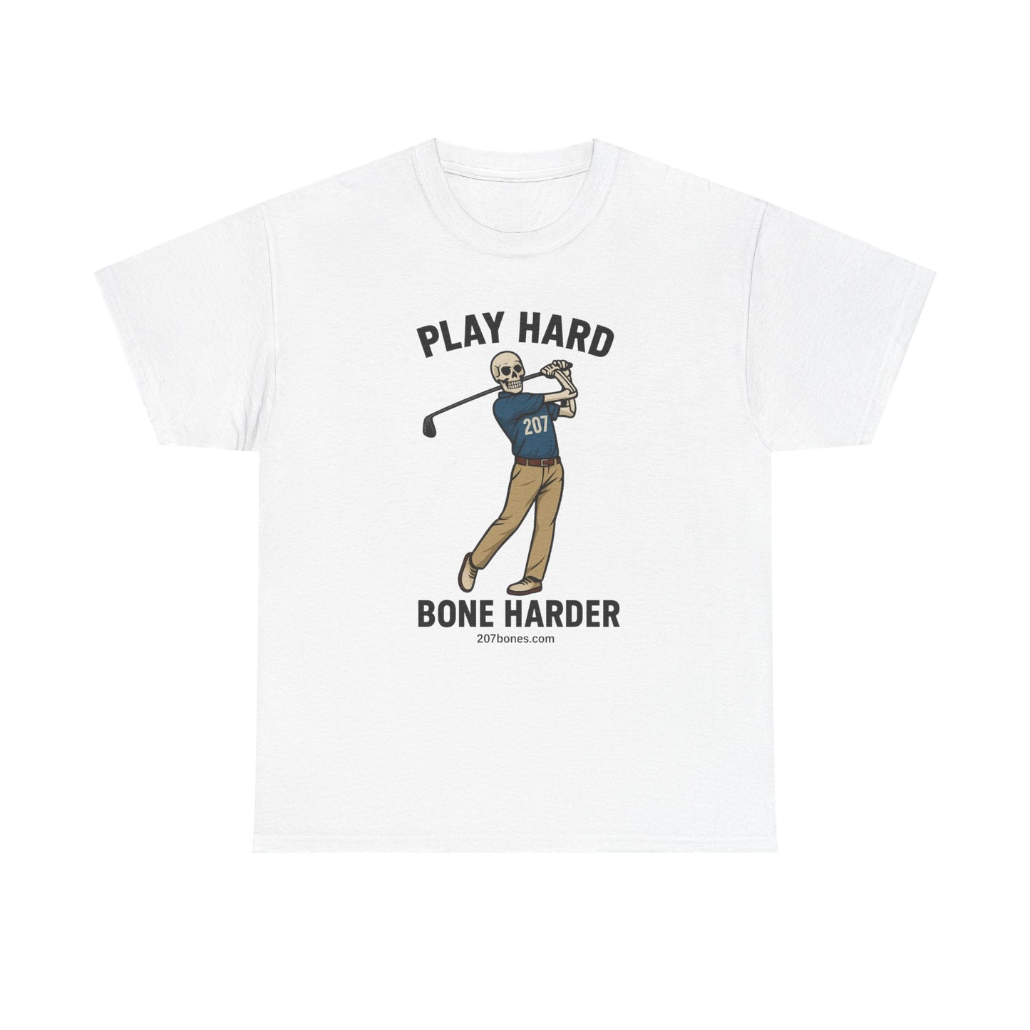 Play Hard Bone Harder Unisex Tee, Funny Golf Shirt, Sports T-Shirt, Gift for Golf Lovers, Casual Wear, Birthday Gift