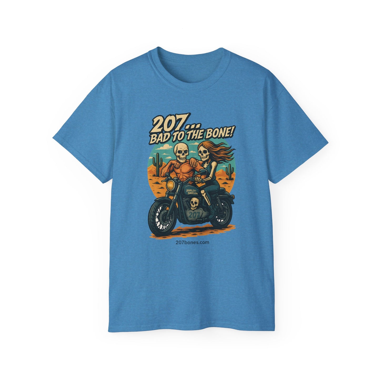 Bad to the Bone Unisex Cotton Tee, Vintage Motorcycle Shirt, Biker Gift, Skull Art Tee, Casual Wear, Unisex Graphic T-Shirt