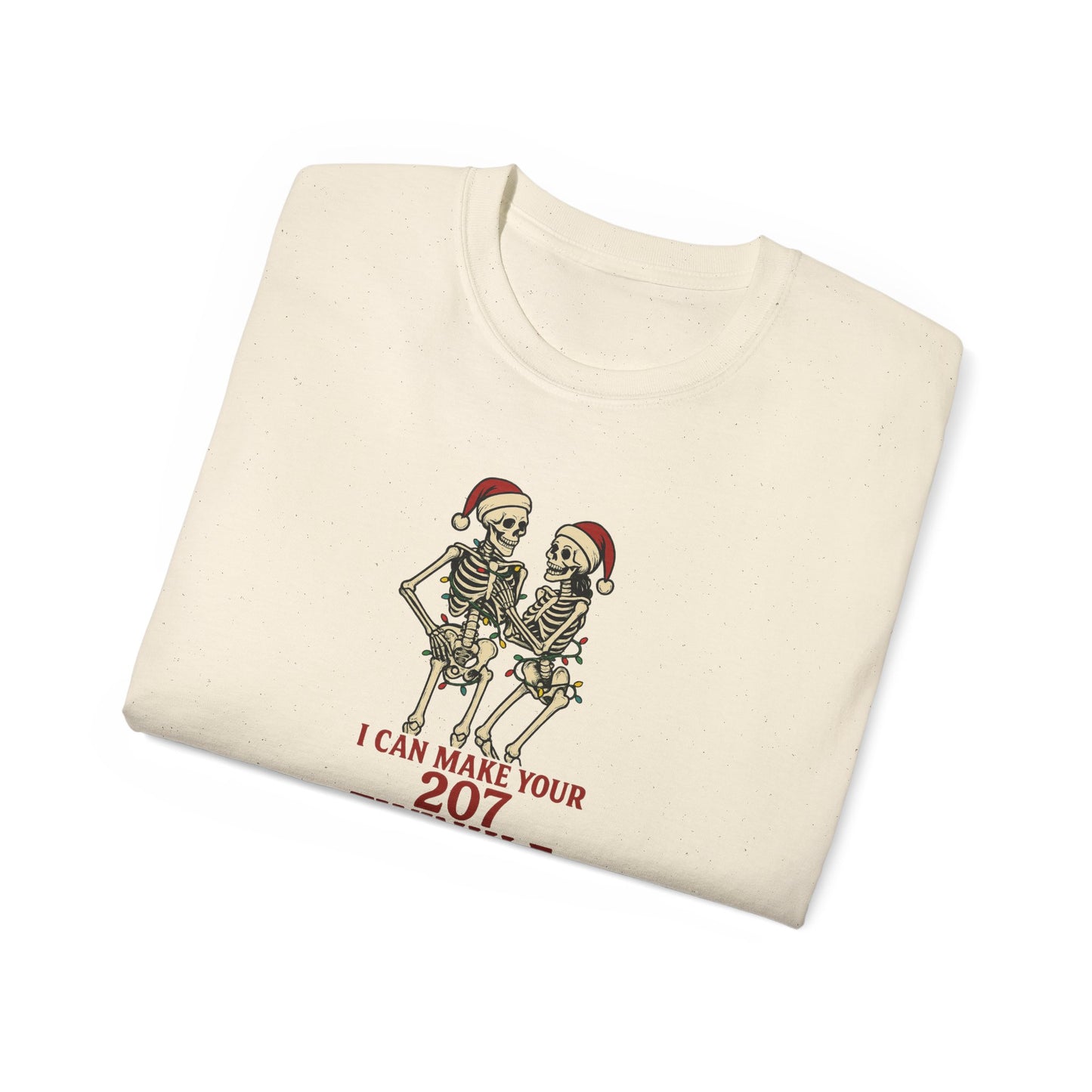 Holiday Skeleton T-Shirt, Funny Christmas Gift, Unisex Tee, Skeleton Lovers Apparel, Party Outfit, Quirky Holiday Top