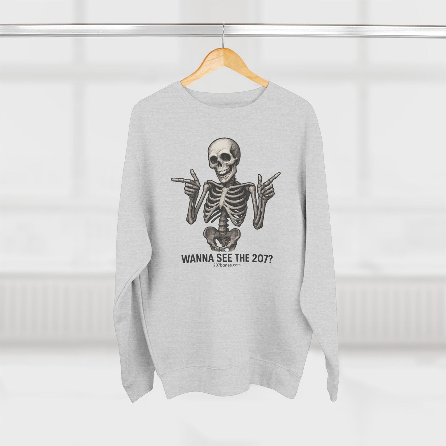 Skeleton Crewneck Sweatshirt - Wanna See the 207? Casual Halloween Apparel, Unisex Sweatshirt, Cozy Layering Piece, Funny Gift Idea, [...]