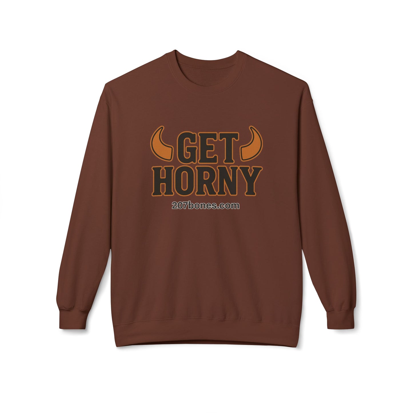 Unisex Get Horny Fleece Crewneck Sweatshirt, Funny Sweatshirt, Gift for Him, Casual Wear, Fall Fashion, Humorous Apparel