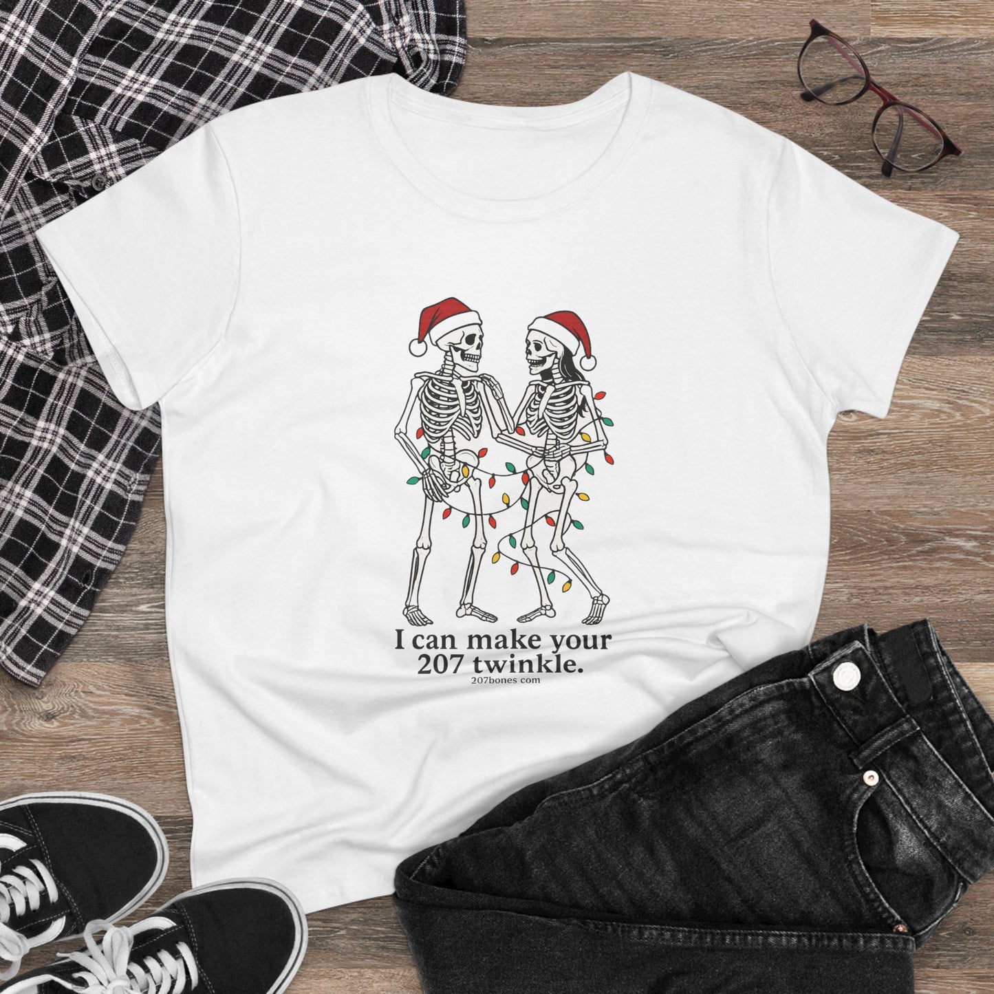 Cute Skeleton Christmas Tee, Funny Holiday Shirt, Gift for Halloween Lovers, Festive Everyday Wear, Unique Seasonal Apparel