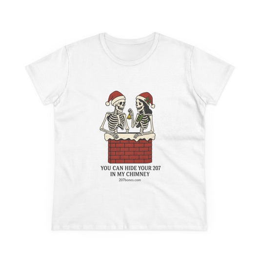 Funny Skeleton Christmas Tee, Holiday Graphic Shirt, Skeleton Shirt, Women's Christmas Top, Quirky Festive Apparel