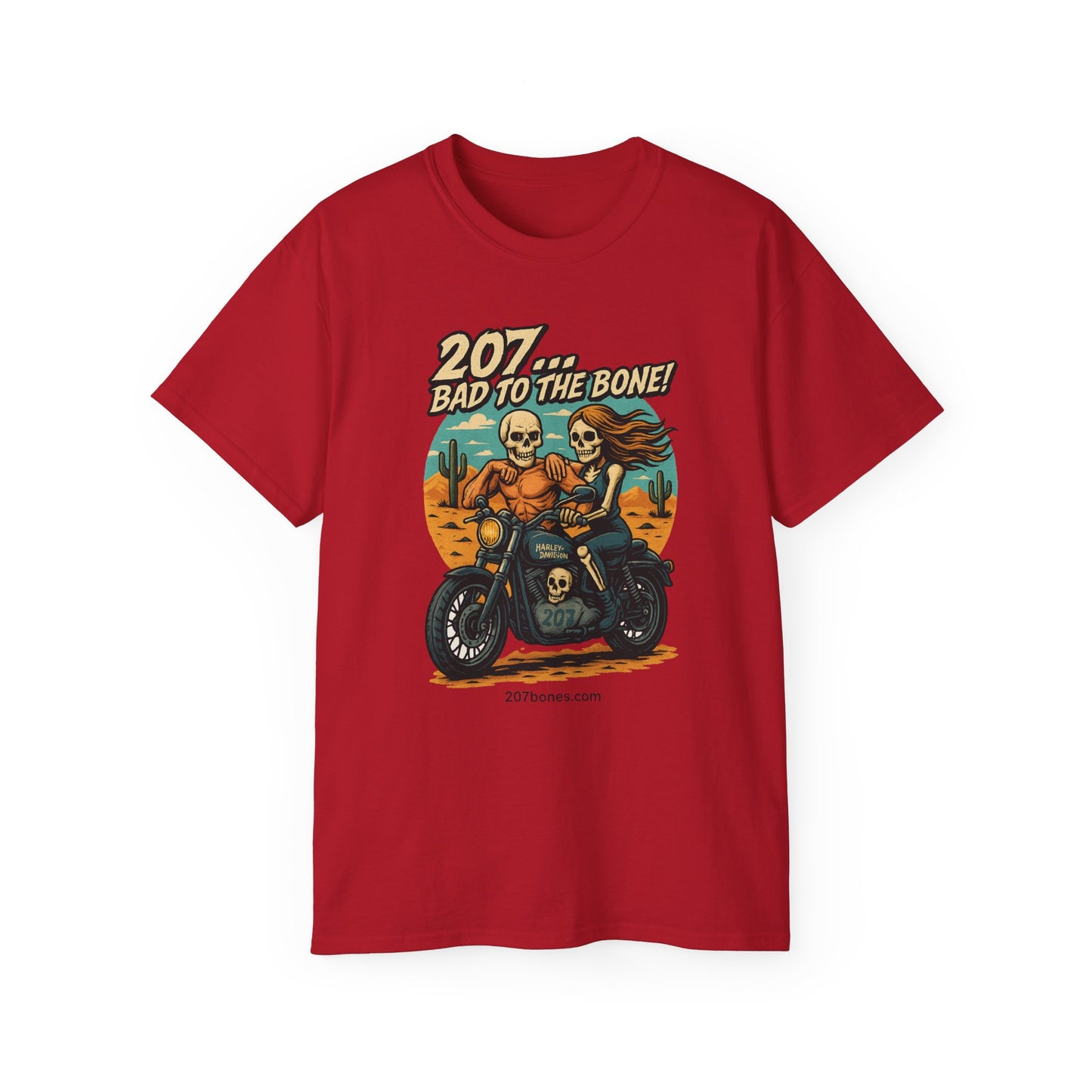 Bad to the Bone Unisex Cotton Tee, Vintage Motorcycle Shirt, Biker Gift, Skull Art Tee, Casual Wear, Unisex Graphic T-Shirt