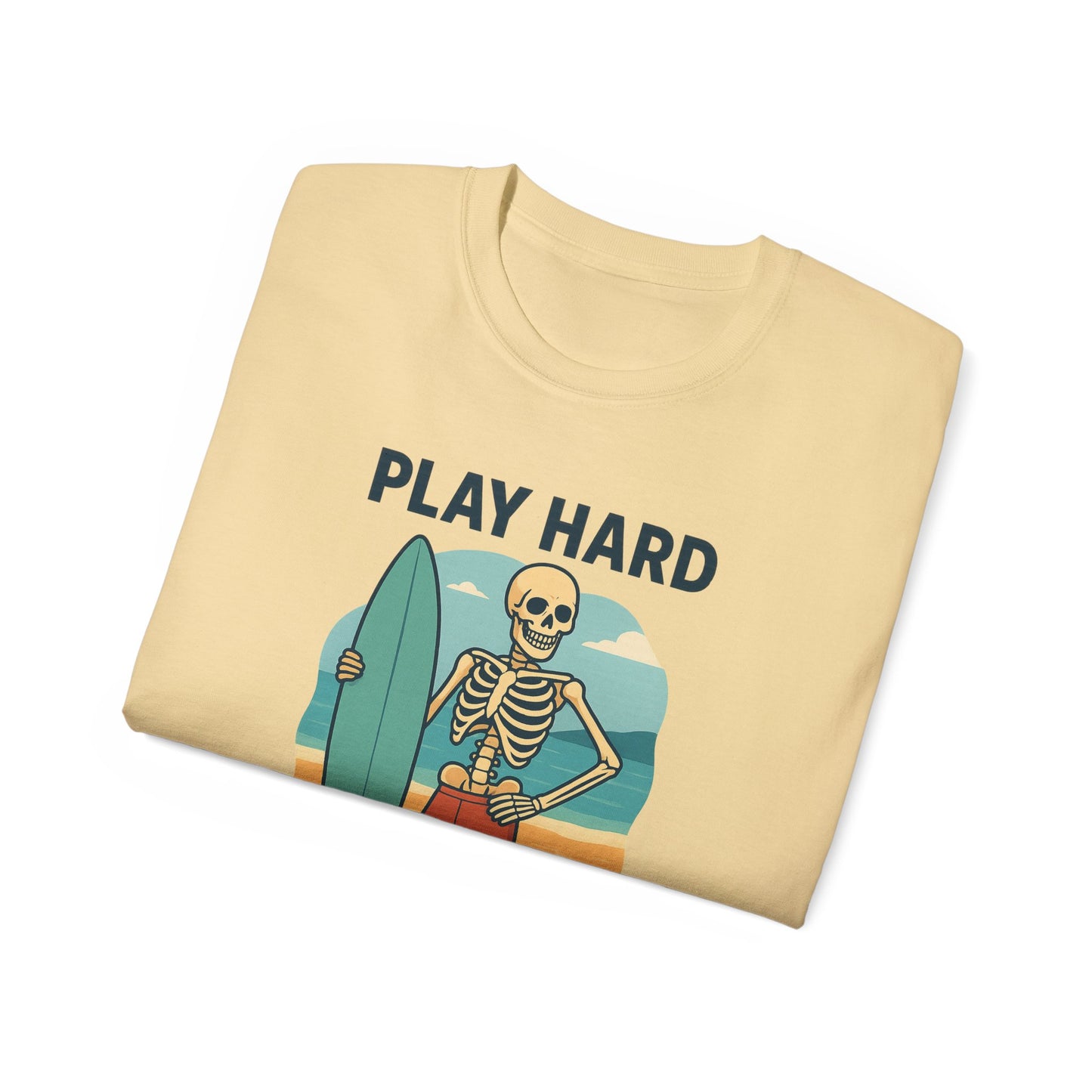 Play Hard Bone Harder Tee, Fun Skeleton Shirt, Summer Vibes Tee, Beach Lover Gift, Halloween Party Tee, Casual Everyday Wear
