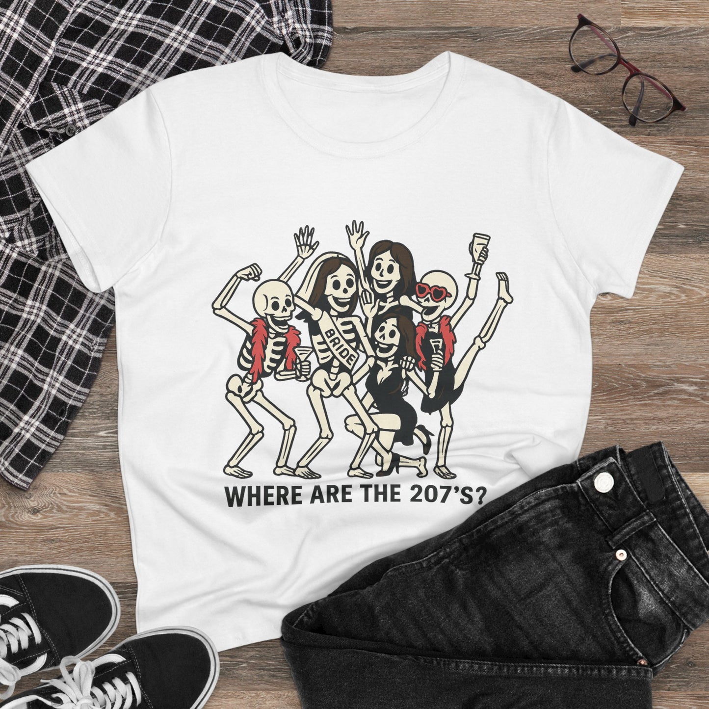 Skeleton Party Women's Tee - Spooky Fun T-Shirt for Halloween, Casual Wear, Gift for Friends, Party Outfit, 207'S Theme