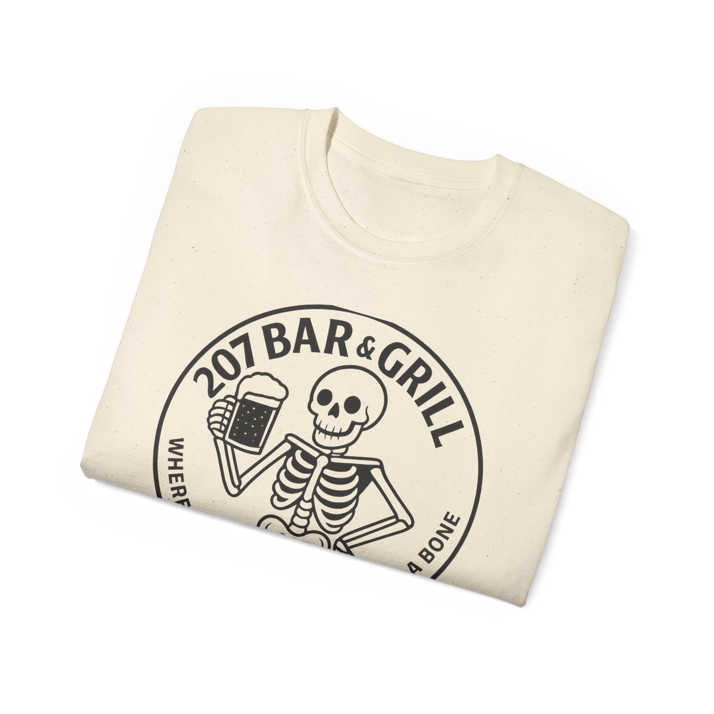 Skeleton Bar & Grill Tee, Fun Unisex Cotton T-Shirt for Halloween, Party Wear, Gift Idea, Casual Outfit