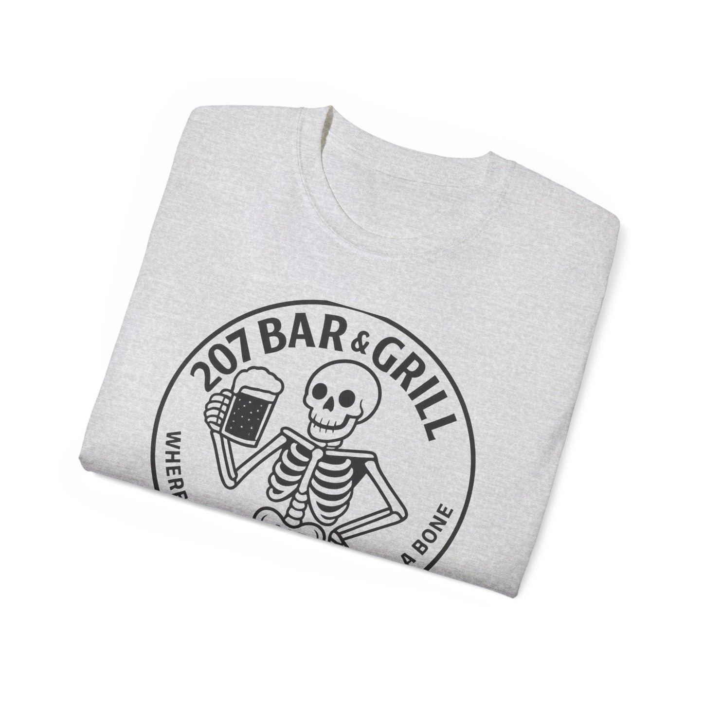 Skeleton Bar & Grill Tee, Fun Unisex Cotton T-Shirt for Halloween, Party Wear, Gift Idea, Casual Outfit
