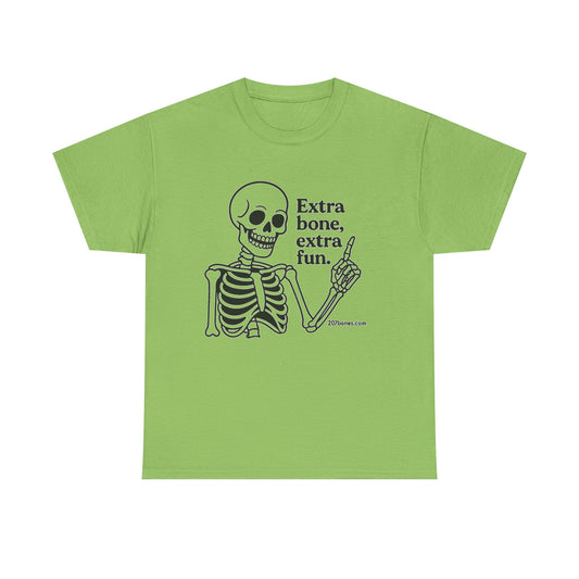 Extra Bone Extra Fun Skeleton Tee, Halloween T-Shirt, Funny Unisex Shirt, Spooky Gift, Graphic T-Shirt for Parties