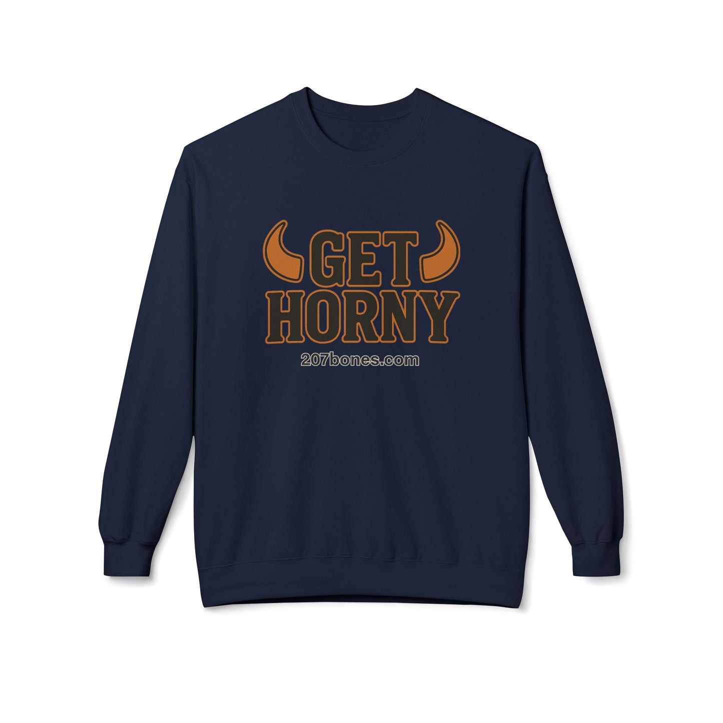 Unisex Get Horny Fleece Crewneck Sweatshirt, Funny Sweatshirt, Gift for Him, Casual Wear, Fall Fashion, Humorous Apparel