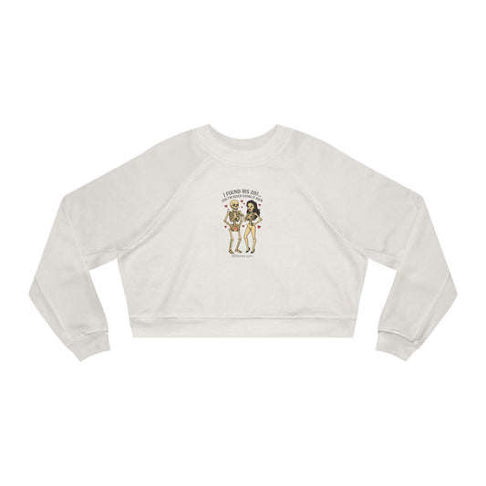 Chic Feminine Cropped Pullover, Casual Fleece Sweatshirt, Cute Fall Layering Piece, Trendy Graphic Top, Fun Gift for Her