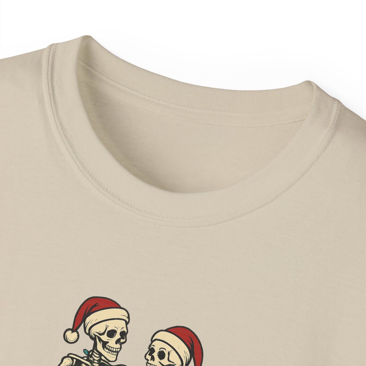 Holiday Skeleton T-Shirt, Funny Christmas Gift, Unisex Tee, Skeleton Lovers Apparel, Party Outfit, Quirky Holiday Top