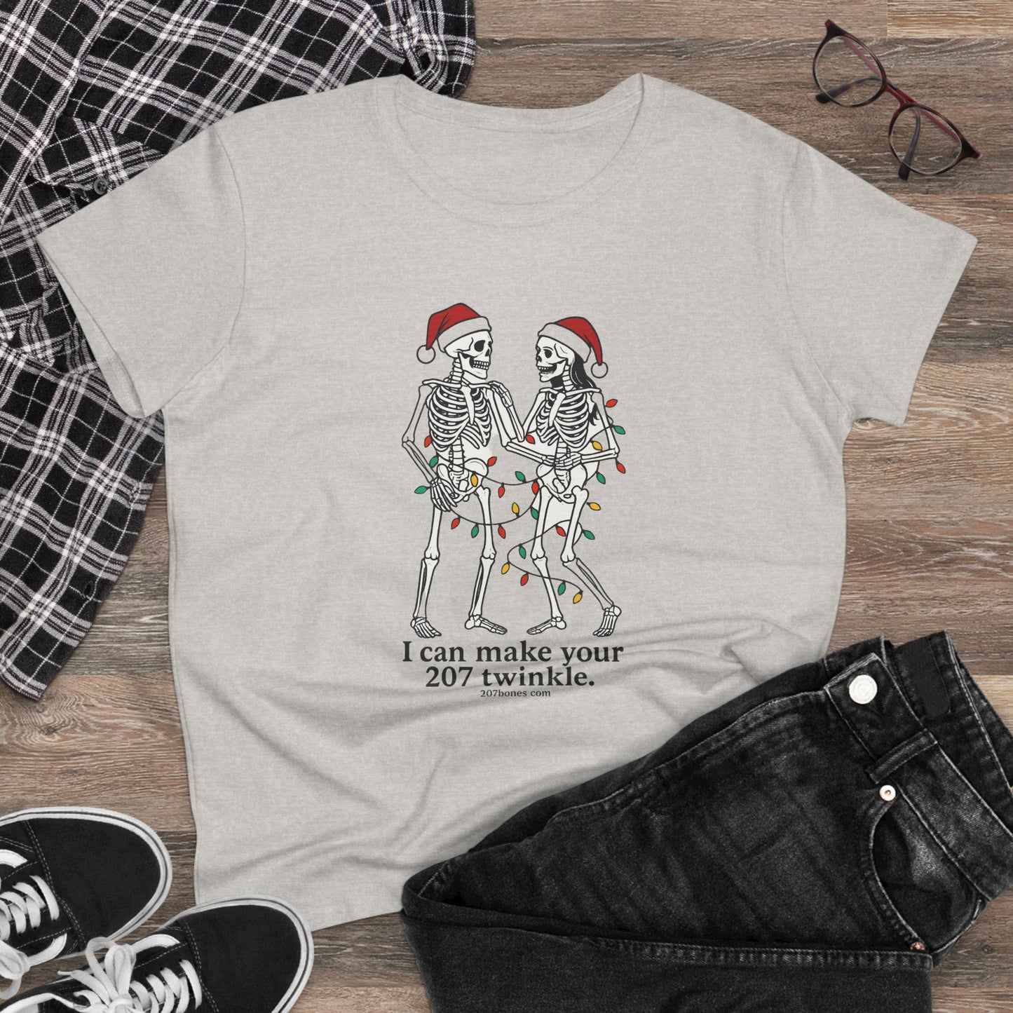 Cute Skeleton Christmas Tee, Funny Holiday Shirt, Gift for Halloween Lovers, Festive Everyday Wear, Unique Seasonal Apparel