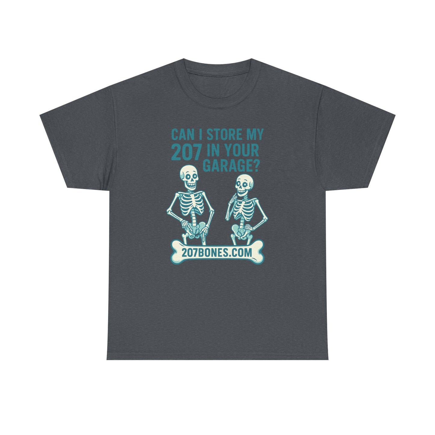 Funny Skeleton Tee, Unisex Heavy Cotton T-Shirt, Humor Shirt, Halloween Costume, Gift for Friends, 207 Bones Garage Design