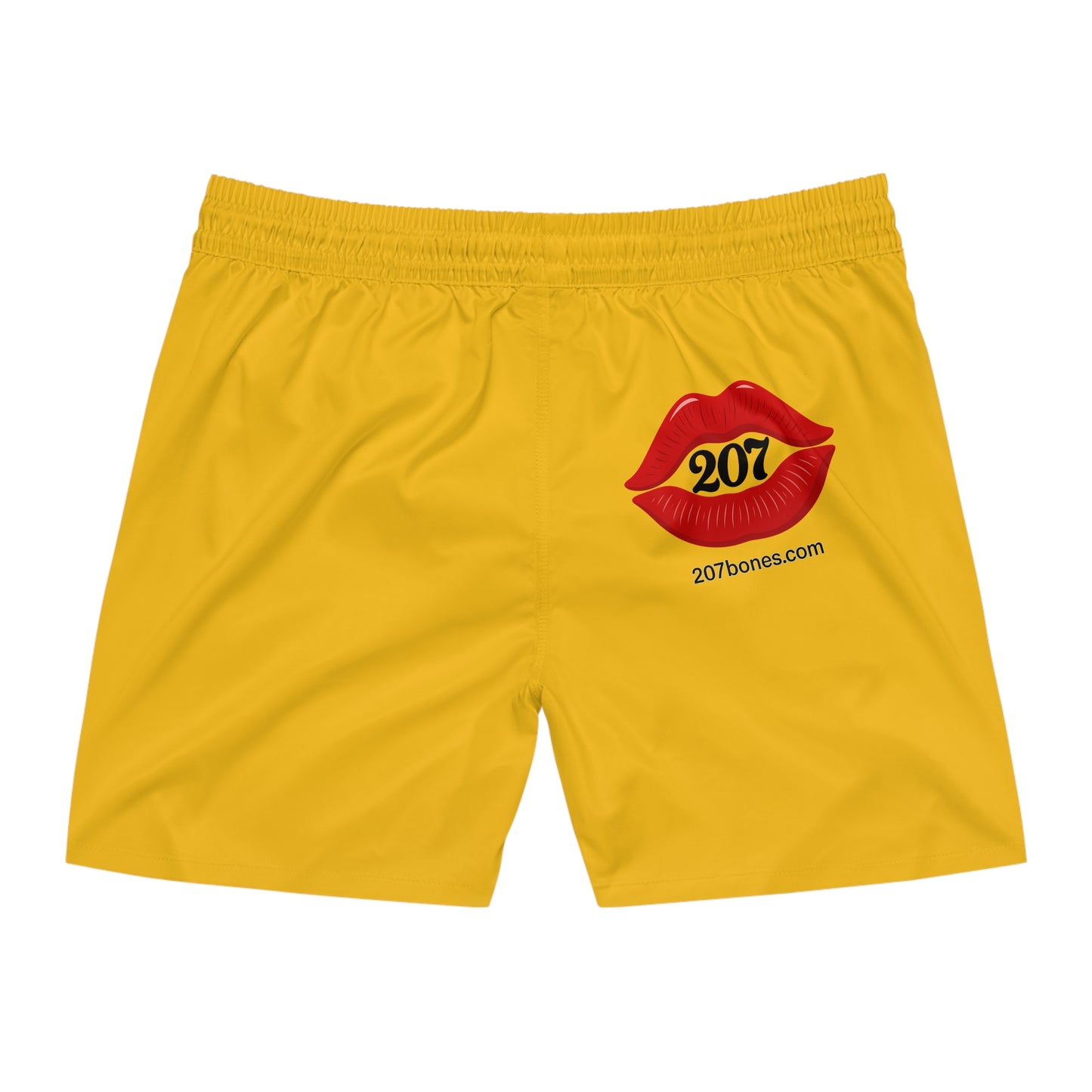 Bold Yellow Swim Shorts for Men with Fun Lip Design, Beachwear, Summer Essentials, Pool Party, Vacation Swimwear, Gift for Him