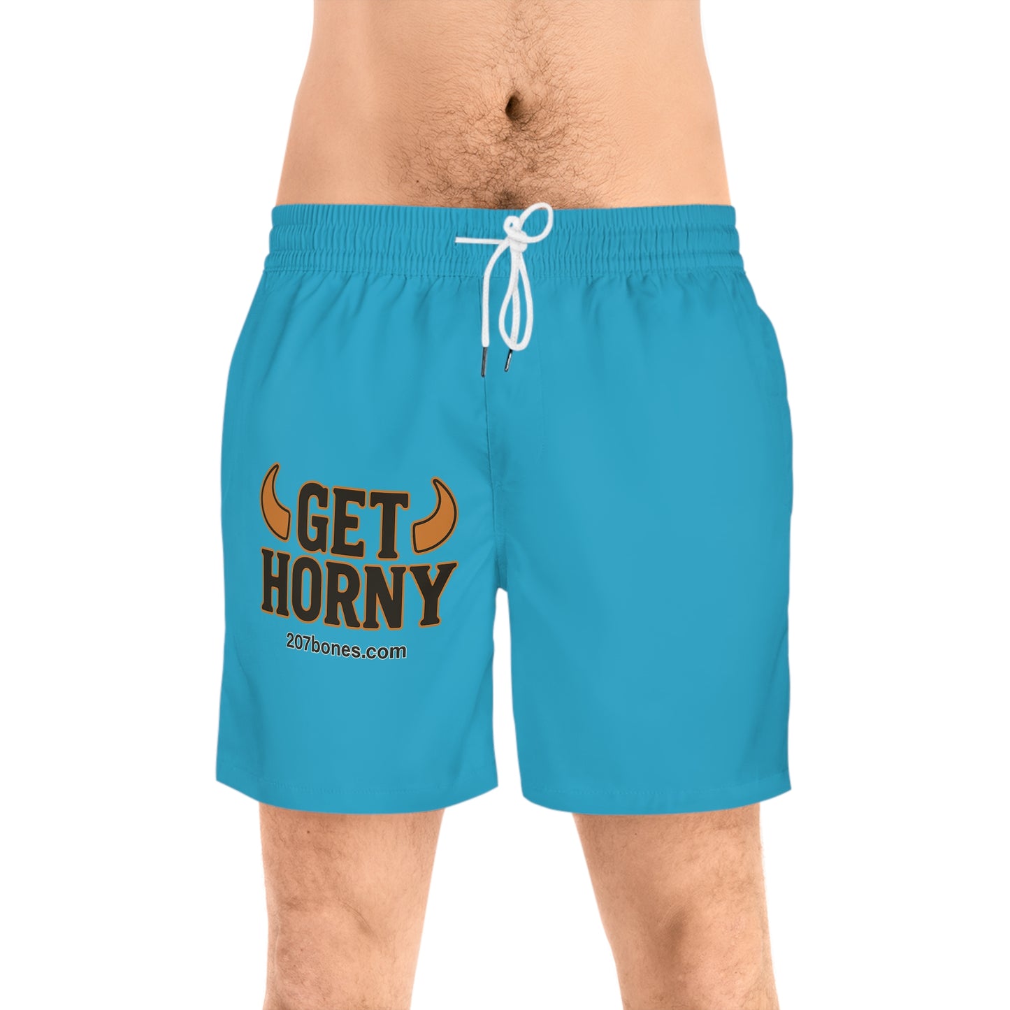 Men's Fun Swim Shorts - Get Horny Design, Beachwear, Summer Essentials, Pool Party Gear, Gifts for Him, Vacation Must-Have