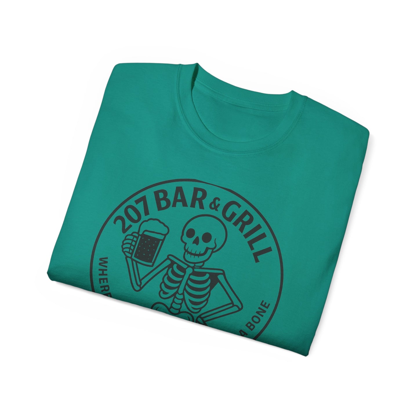 Skeleton Bar & Grill Tee, Fun Unisex Cotton T-Shirt for Halloween, Party Wear, Gift Idea, Casual Outfit