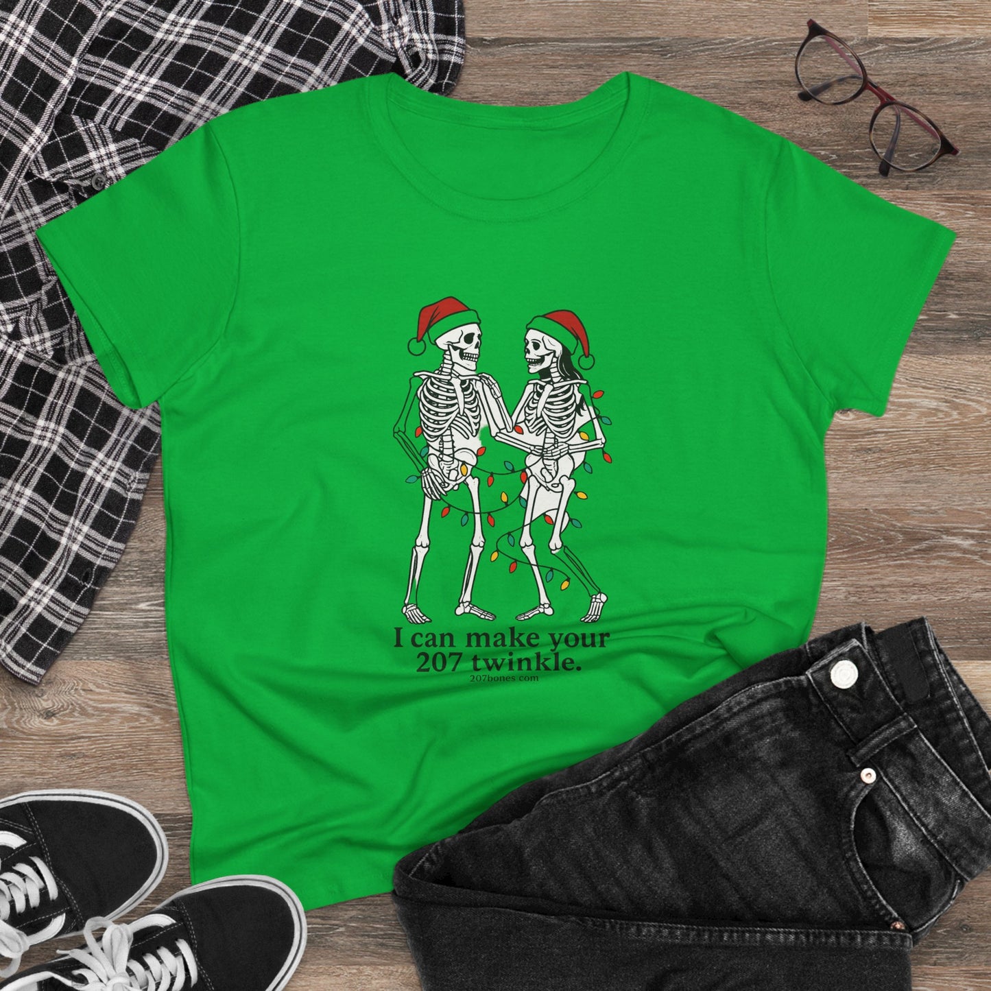 Cute Skeleton Christmas Tee, Funny Holiday Shirt, Gift for Halloween Lovers, Festive Everyday Wear, Unique Seasonal Apparel