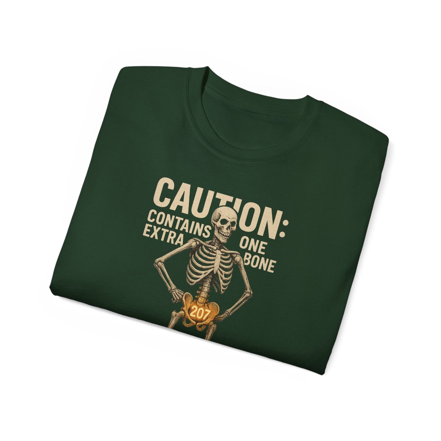 Caution Extra Bone Skeleton Tee, Funny Halloween Shirt, Unisex Spooky T-Shirt, Gift for Bone Lovers, Unique Skull Graphic Tee