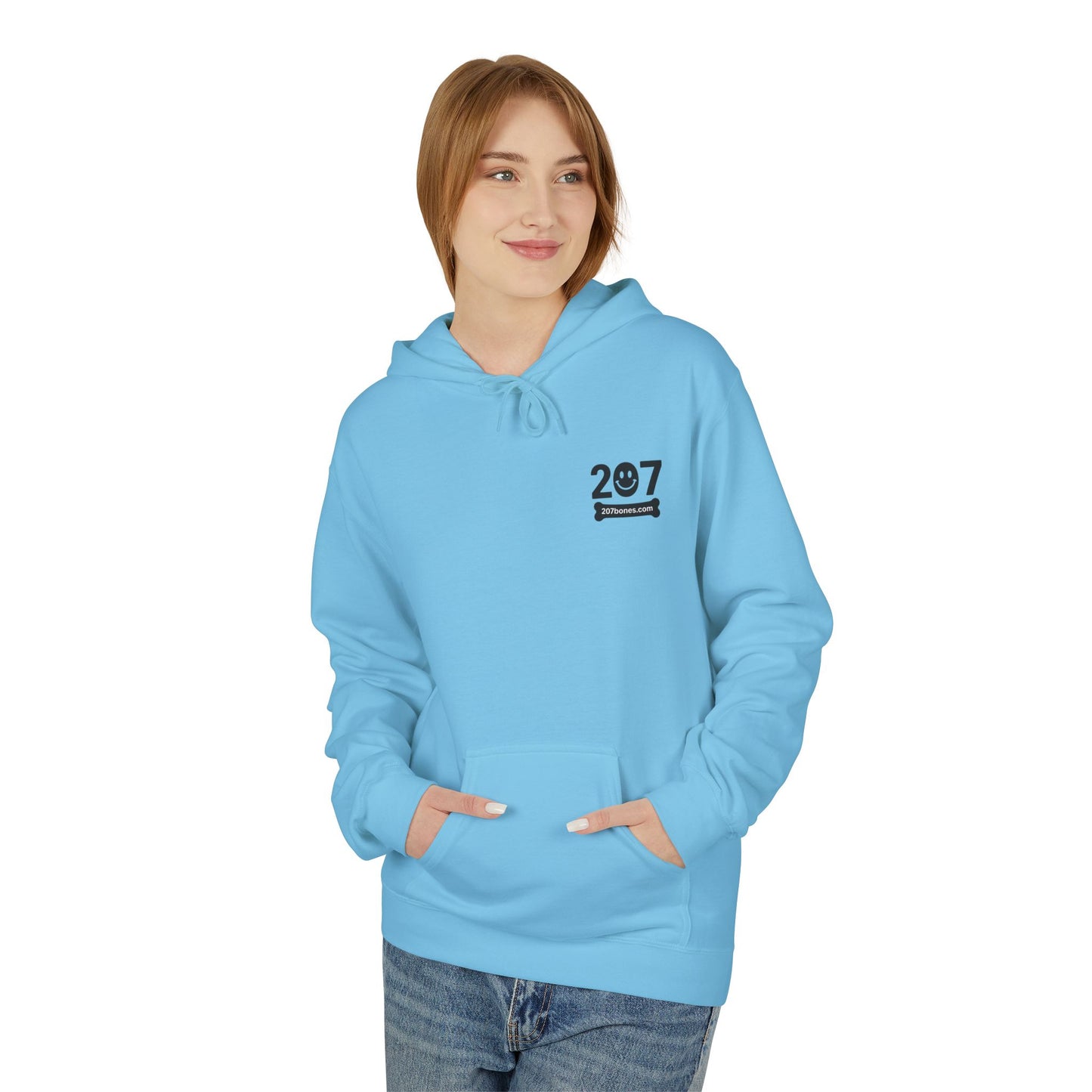 207 Bar & Grill Skeleton Hoodie, Softstyle Midweight Fleece, Unisex Pullover, Fun Gift for Halloween, Cozy Lounge Wear