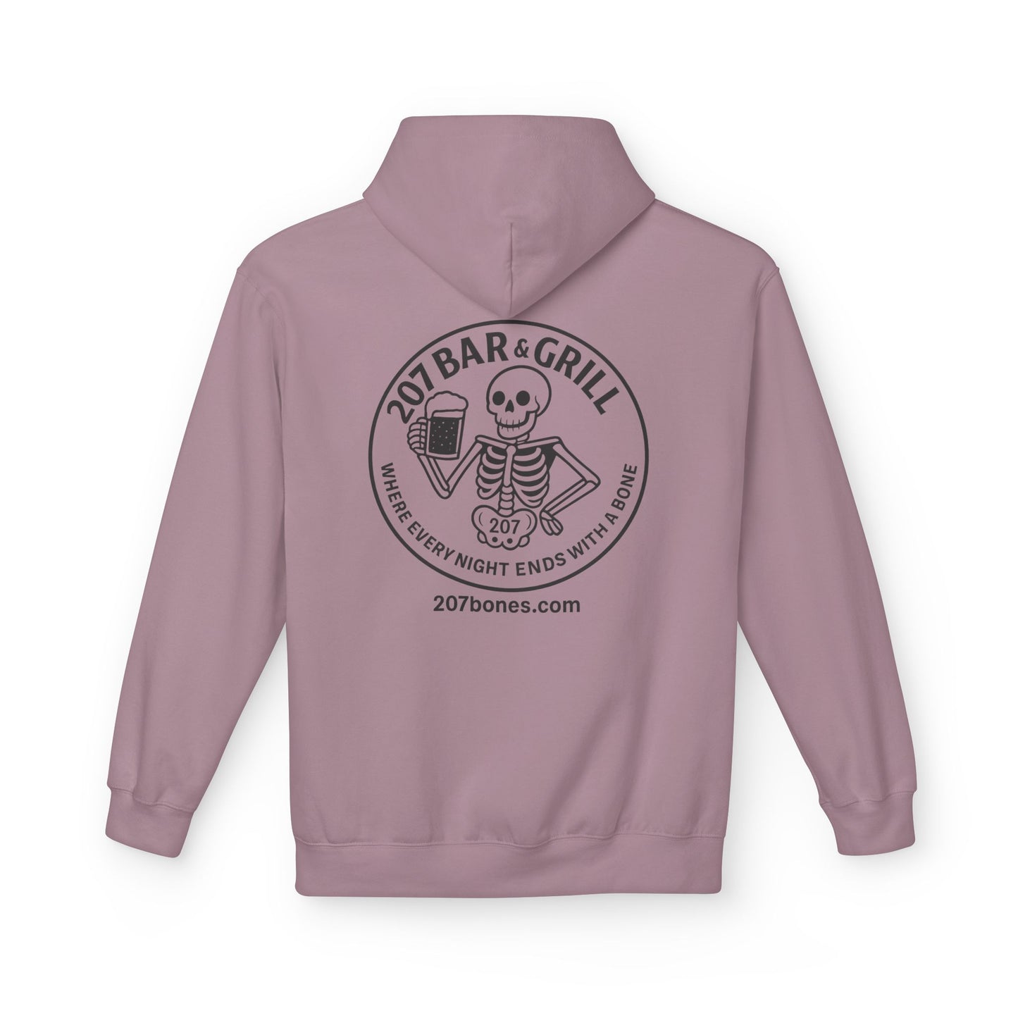 207 Bar & Grill Skeleton Hoodie, Softstyle Midweight Fleece, Unisex Pullover, Fun Gift for Halloween, Cozy Lounge Wear