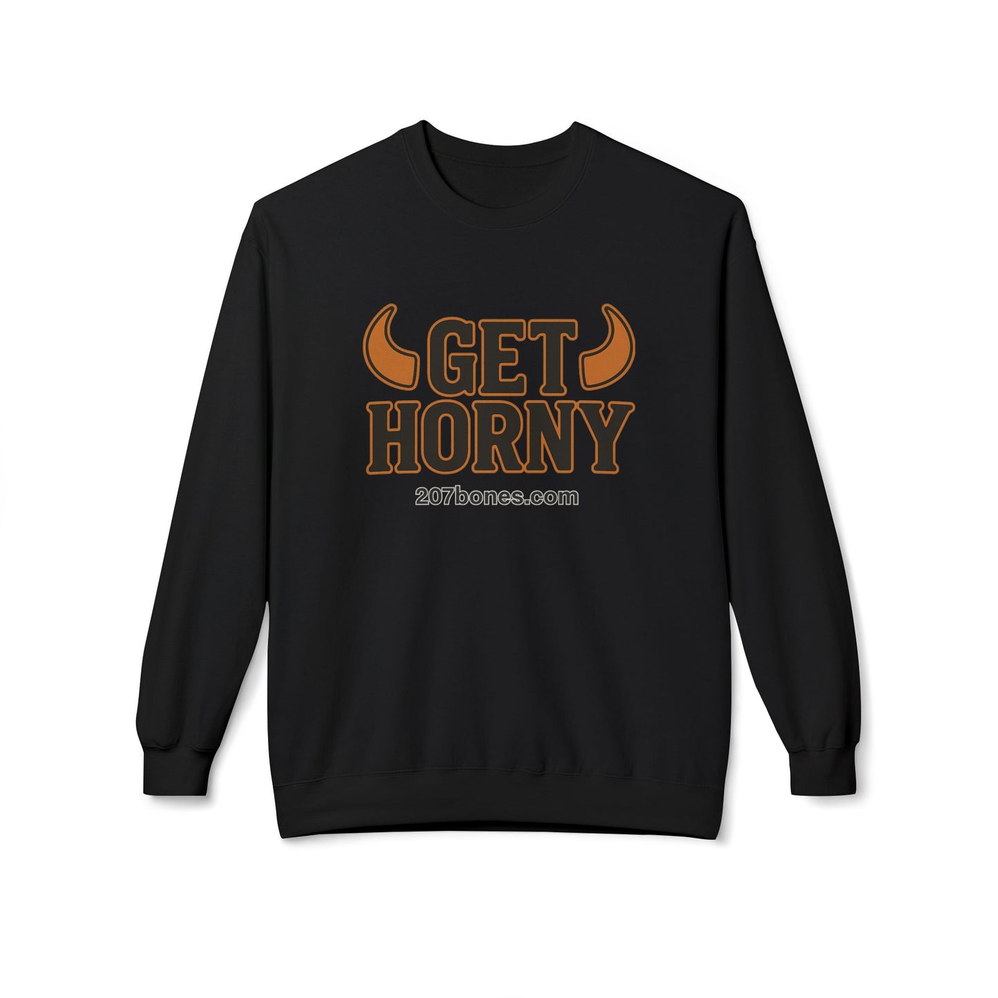 Unisex Get Horny Fleece Crewneck Sweatshirt, Funny Sweatshirt, Gift for Him, Casual Wear, Fall Fashion, Humorous Apparel