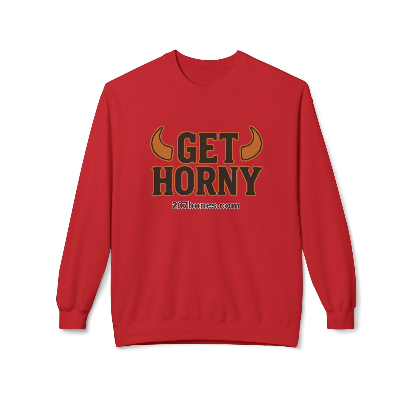 Unisex Get Horny Fleece Crewneck Sweatshirt, Funny Sweatshirt, Gift for Him, Casual Wear, Fall Fashion, Humorous Apparel