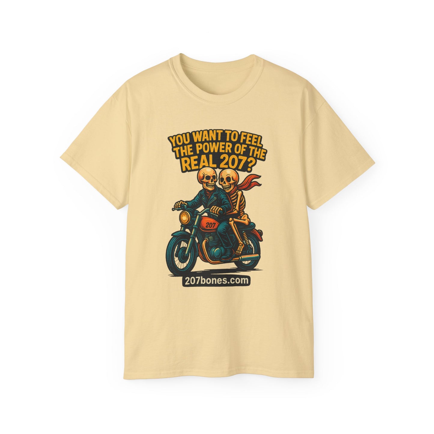 Unisex Motorcycle Theme Tee - Feel the Power Tee, Casual T-Shirt, Halloween Costume Top, Biker Gift, Fun Skull Shirt
