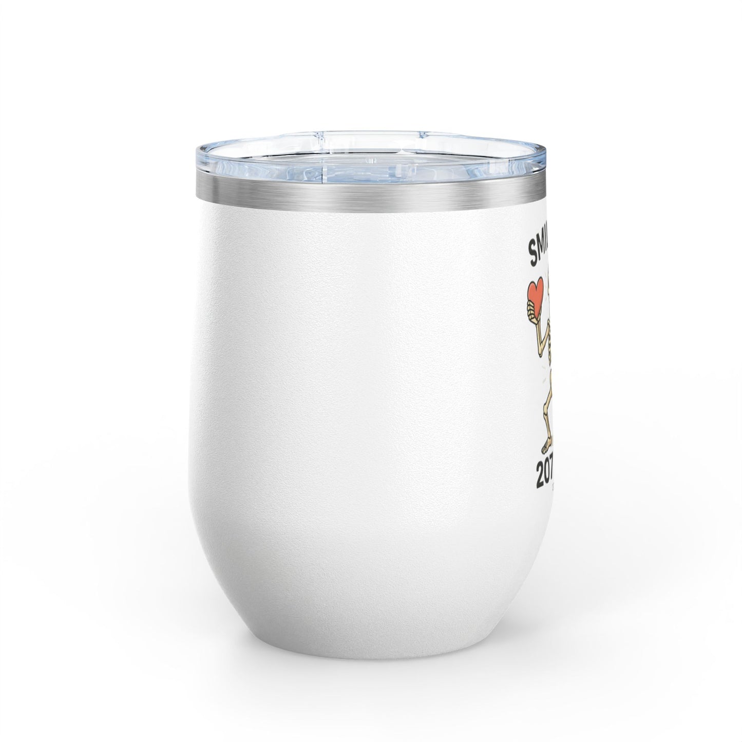 Quirky Wine Tumbler - Smile It's 207 Time, Fun Drinkware, Skeleton Mug, Party Accessory, Gift for Wine Lovers, Halloween Decor