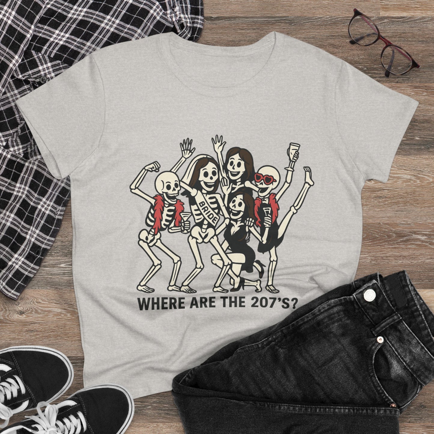 Skeleton Party Women's Tee - Spooky Fun T-Shirt for Halloween, Casual Wear, Gift for Friends, Party Outfit, 207'S Theme