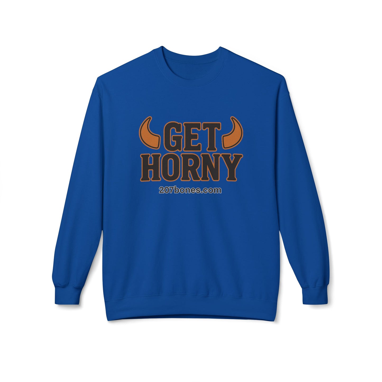 Unisex Get Horny Fleece Crewneck Sweatshirt, Funny Sweatshirt, Gift for Him, Casual Wear, Fall Fashion, Humorous Apparel