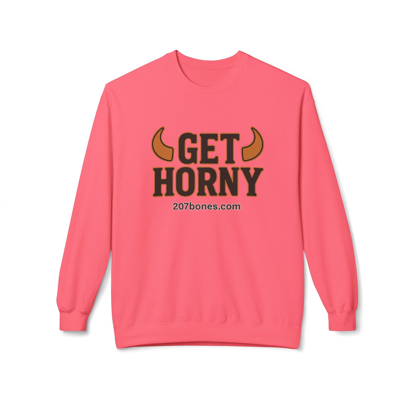 Unisex Get Horny Fleece Crewneck Sweatshirt, Funny Sweatshirt, Gift for Him, Casual Wear, Fall Fashion, Humorous Apparel