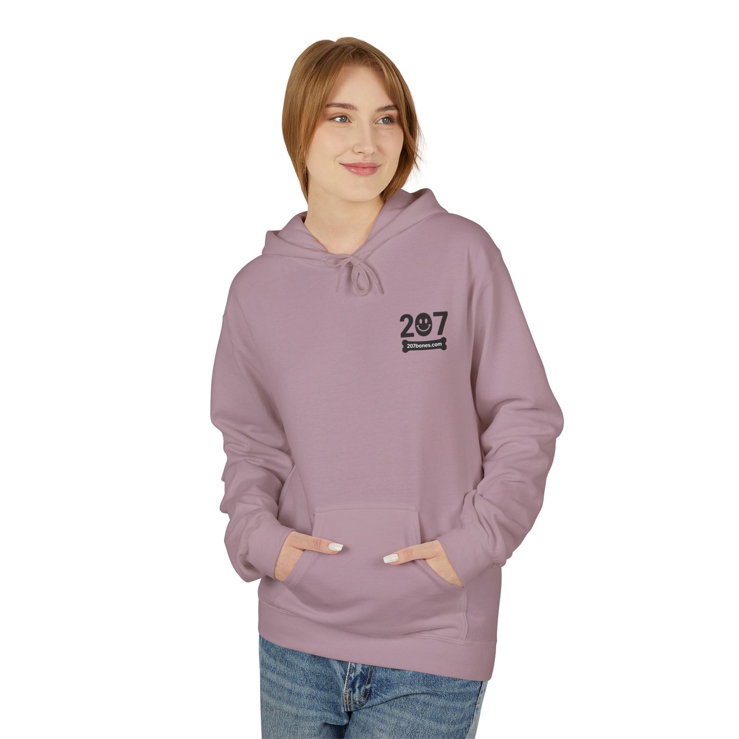 207 Bar & Grill Skeleton Hoodie, Softstyle Midweight Fleece, Unisex Pullover, Fun Gift for Halloween, Cozy Lounge Wear
