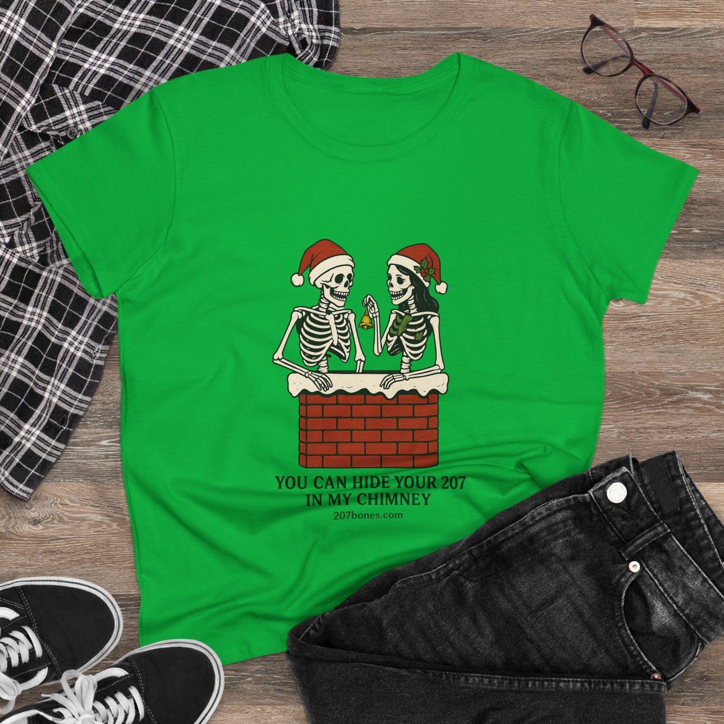 Funny Skeleton Christmas Tee, Holiday Graphic Shirt, Skeleton Shirt, Women's Christmas Top, Quirky Festive Apparel