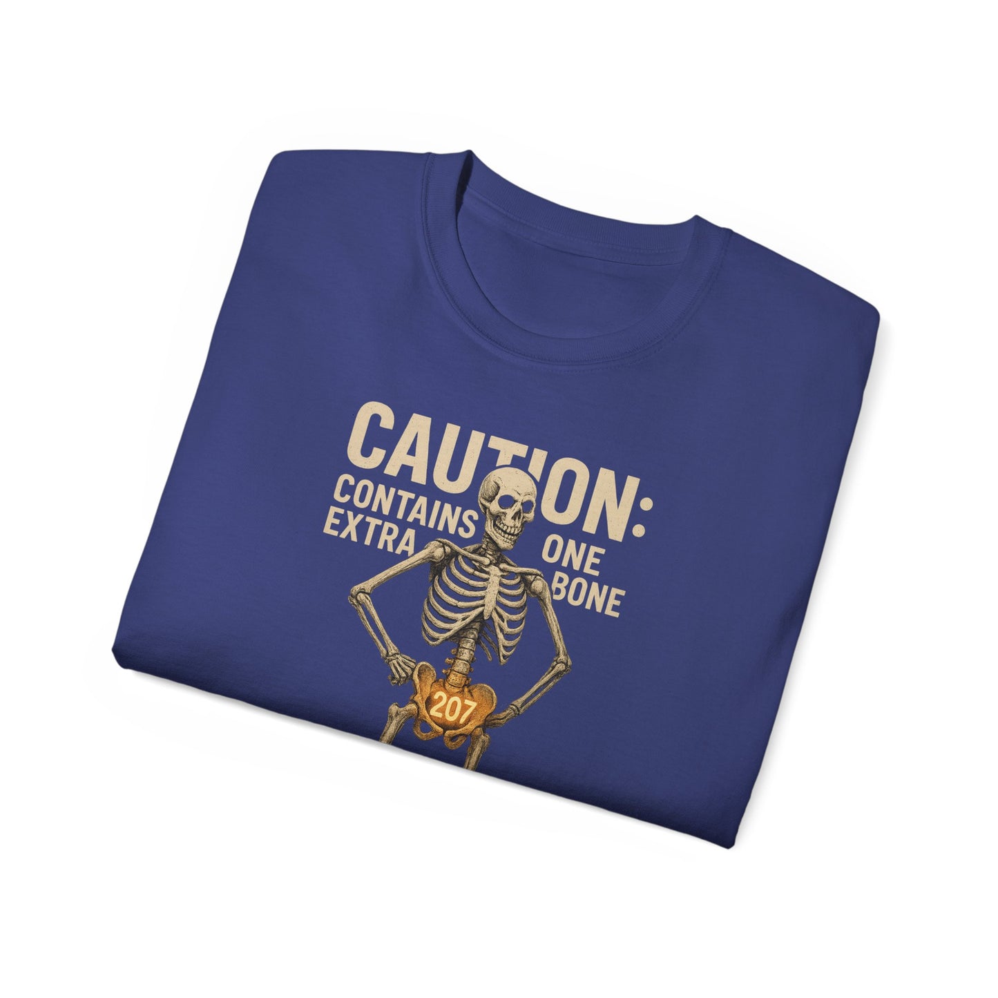Caution Extra Bone Skeleton Tee, Funny Halloween Shirt, Unisex Spooky T-Shirt, Gift for Bone Lovers, Unique Skull Graphic Tee