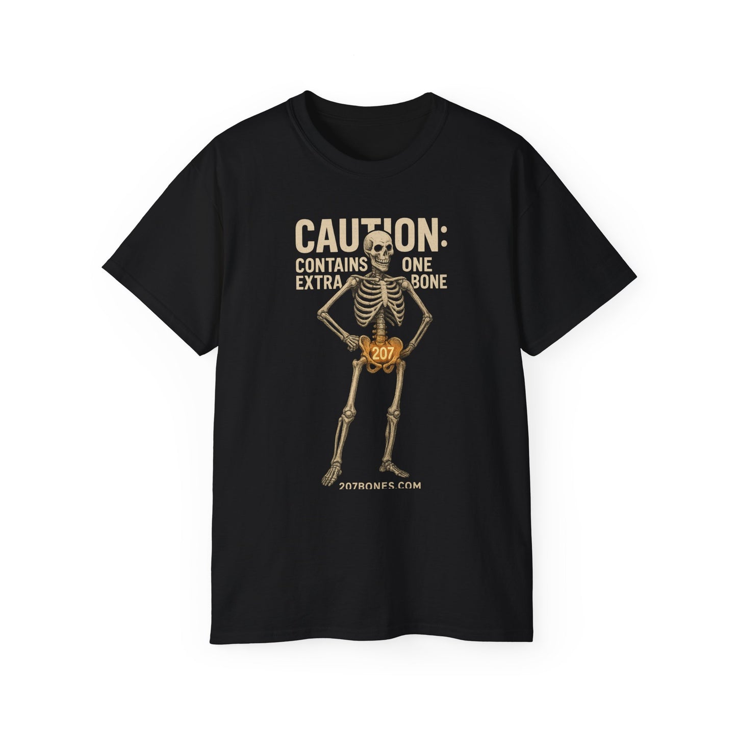 Caution Extra Bone Skeleton Tee, Funny Halloween Shirt, Unisex Spooky T-Shirt, Gift for Bone Lovers, Unique Skull Graphic Tee