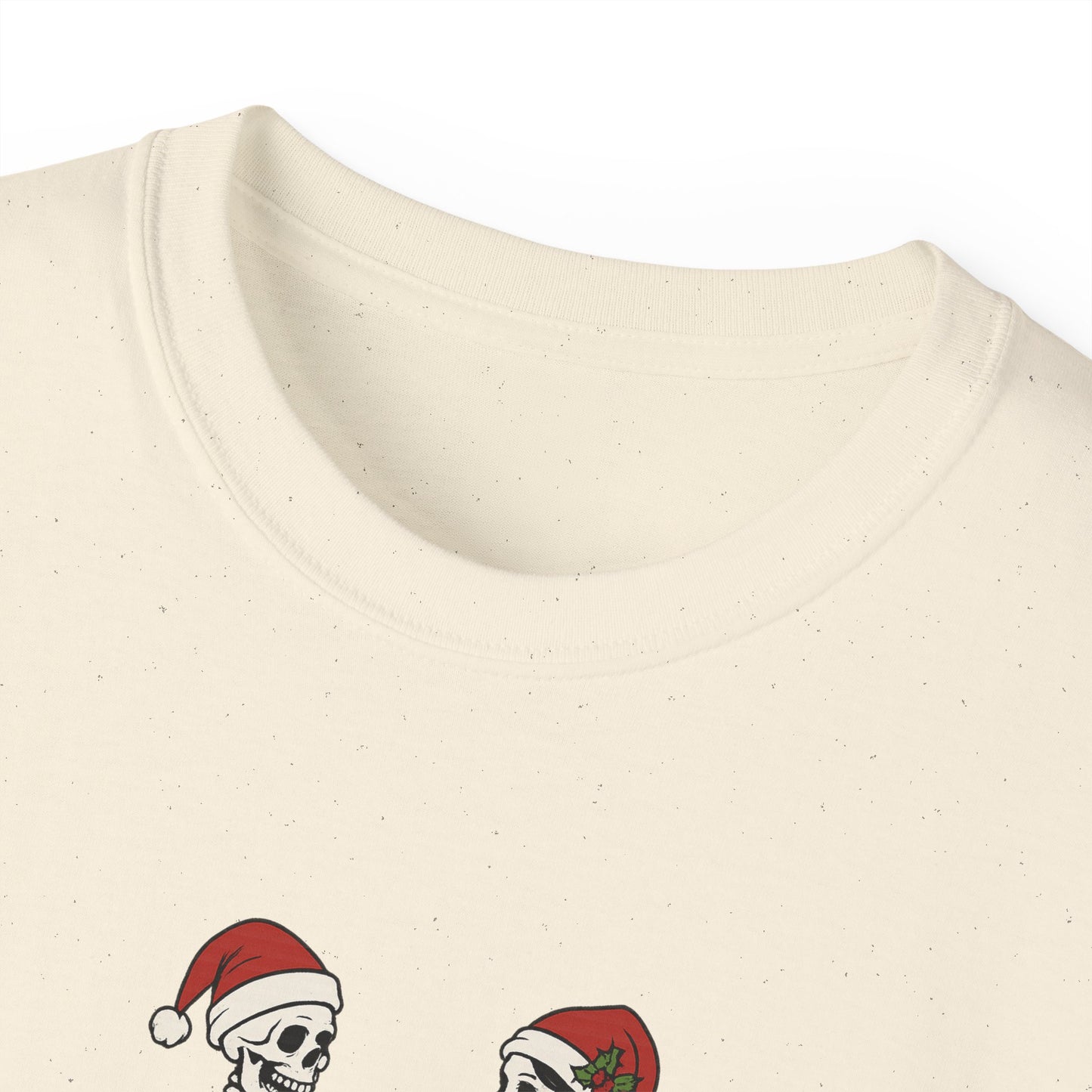 Humorous Skeleton Christmas Tee, Fun Holiday Shirt, Unisex Graphic T-Shirt, Gift for Halloween Lovers, Quirky Party Wear