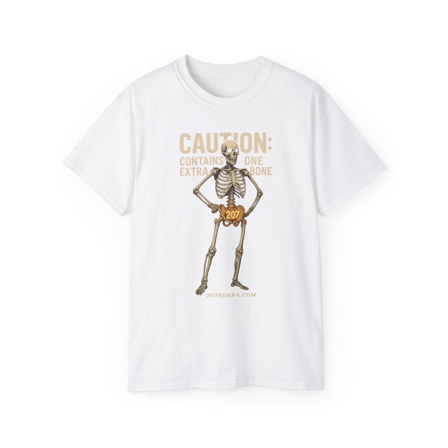 Caution Extra Bone Skeleton Tee, Funny Halloween Shirt, Unisex Spooky T-Shirt, Gift for Bone Lovers, Unique Skull Graphic Tee