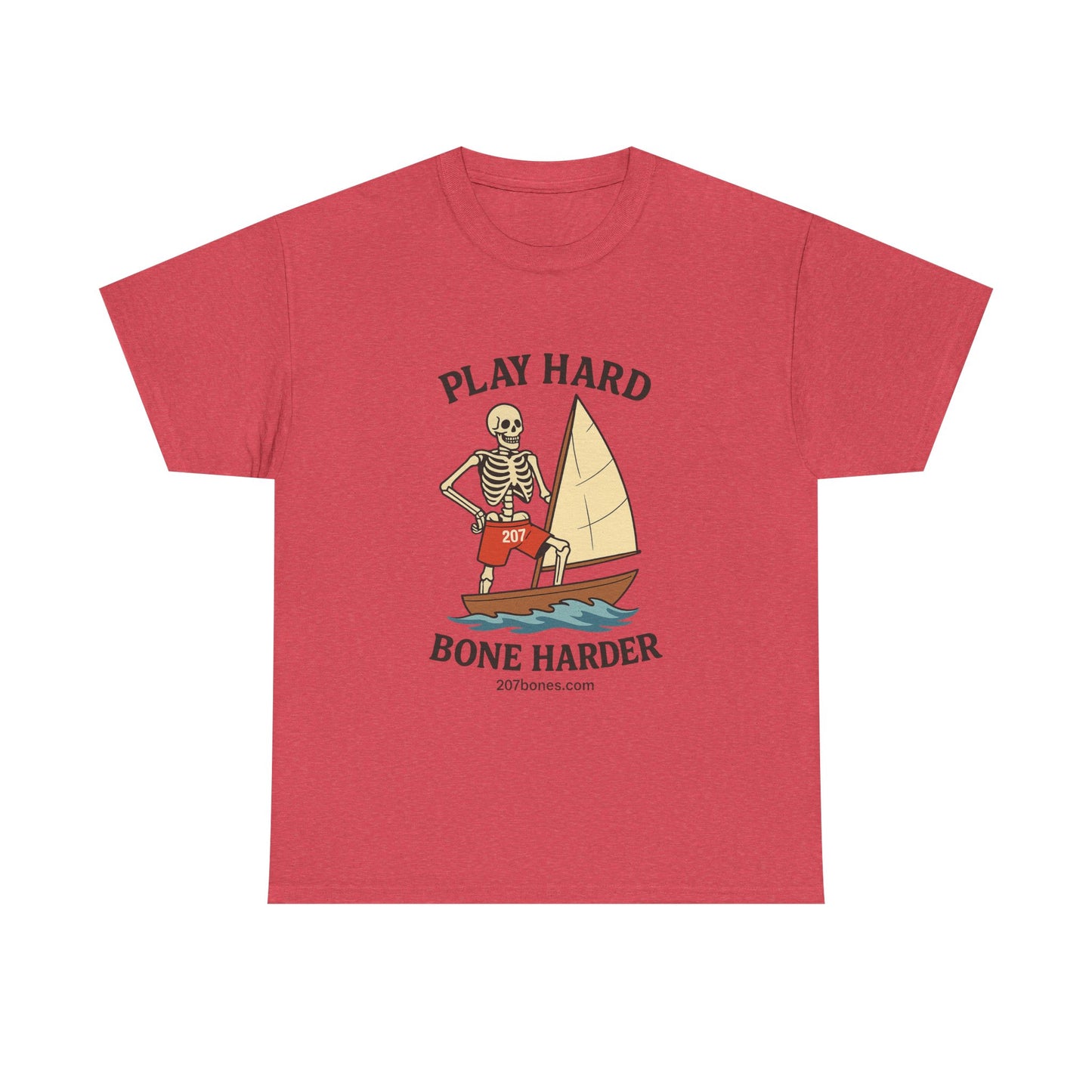 Play Hard Bone Harder Tee, Casual Summer Shirt, Skeleton Graphic T-Shirt, Fun Beachwear, Gift for Halloween, Unisex Cotton Tee