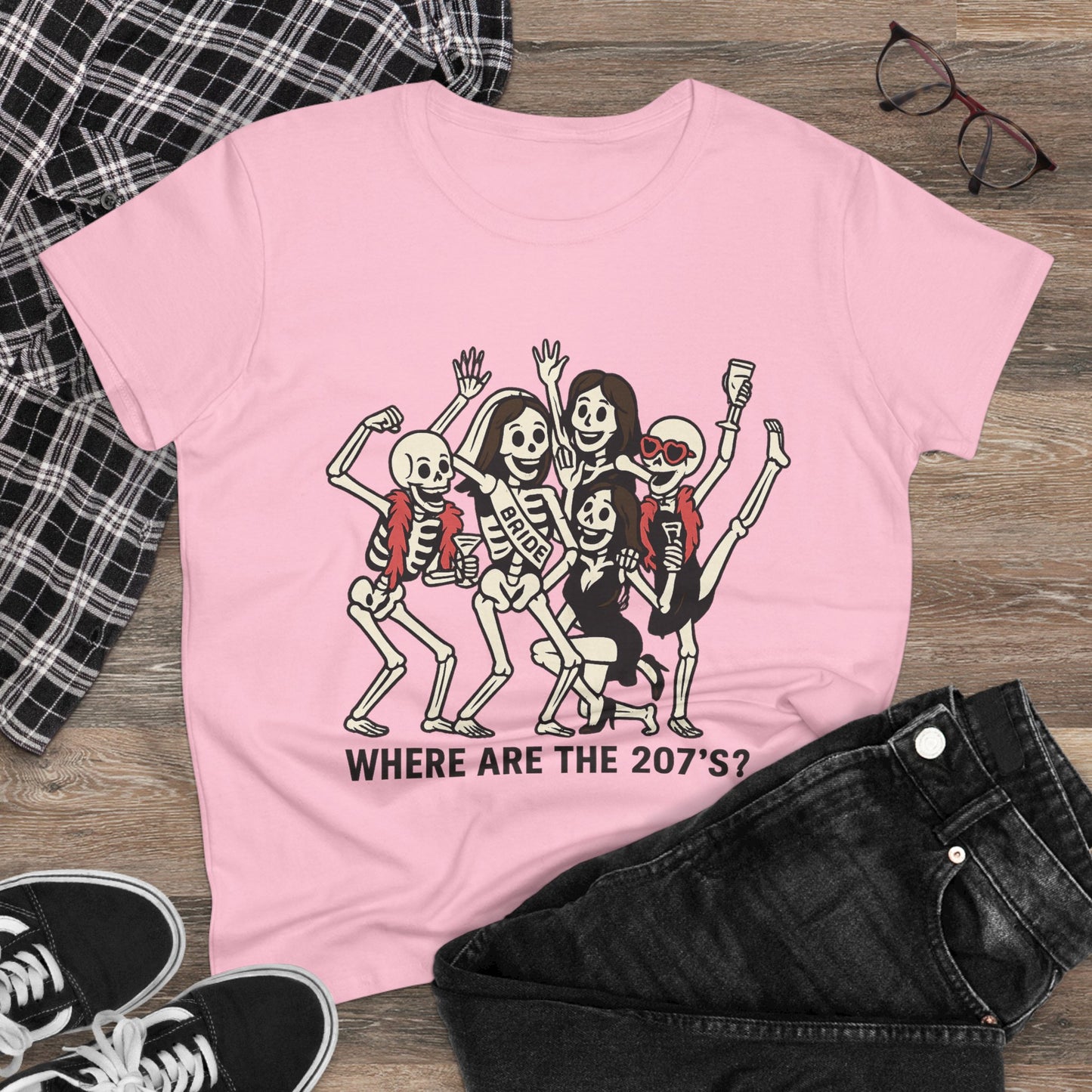 Skeleton Party Women's Tee - Spooky Fun T-Shirt for Halloween, Casual Wear, Gift for Friends, Party Outfit, 207'S Theme